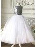 Silver Fish Scale Sequin Cross Back Flower Girl Dress